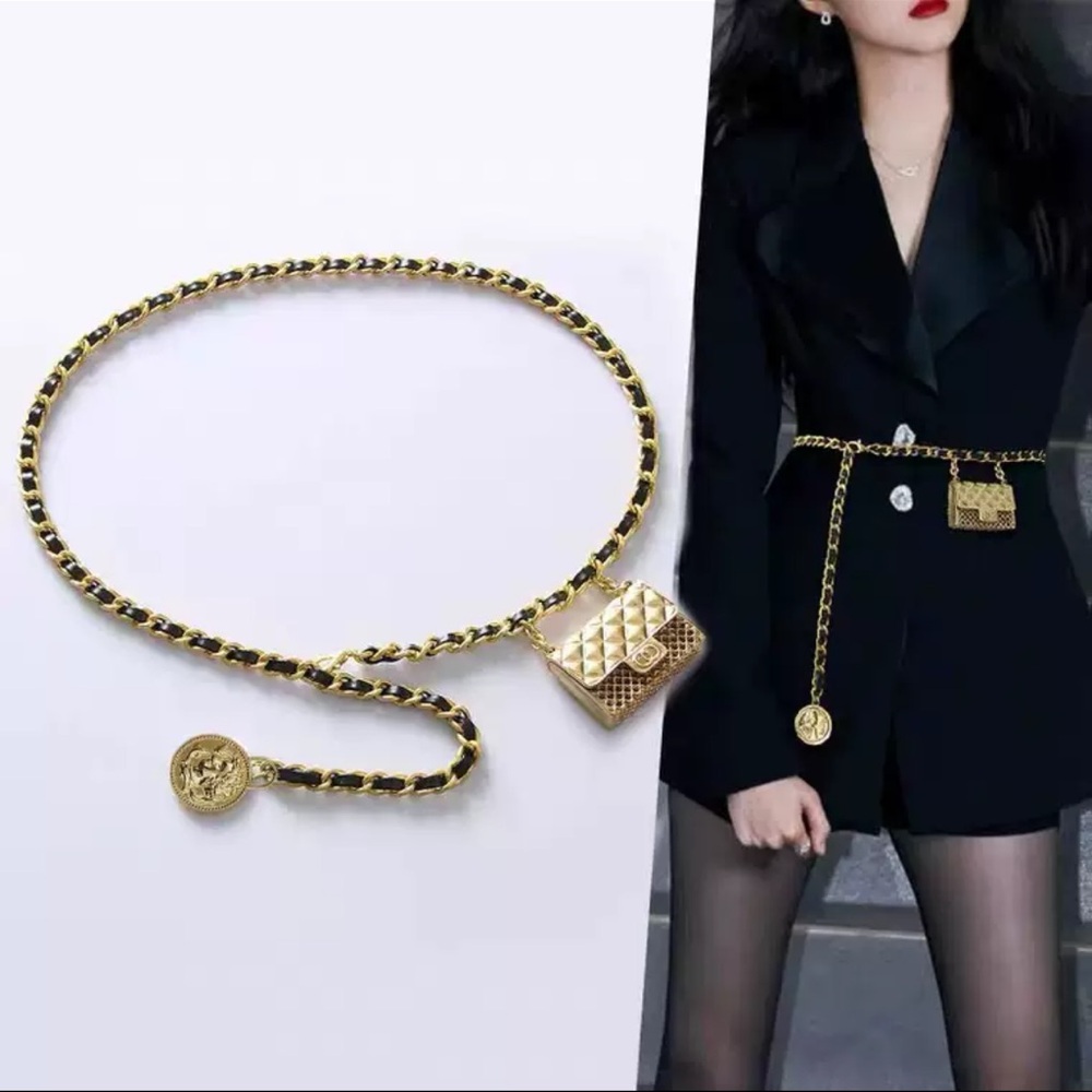 Gold Waist Chain Mini Bag Belt Trendy Viral - Picture 4 of 6